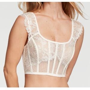Victoria's Secret Dream Angels Boho Floral Embroidery Cap-Sleeve Corset Ivory